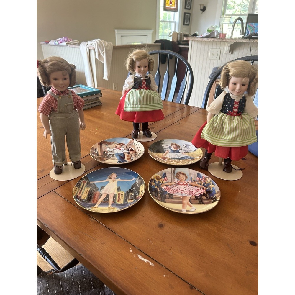 SHIRLEY TEMPLE VINTAGE 3 DOLLS AND 4 Plate Lot Heidi Cpt Jan Stand Up Little Jan